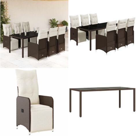 Set de mesa y sillas jardín 7 pzas con cojines ratán PE marrón - Sillas de jardín - Cojines para sillas