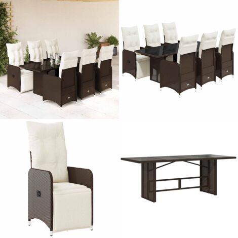 Set de mesa y sillas jardín 7 pzas con cojines ratán PE marrón - Sillas de jardín - Mesa de jardín