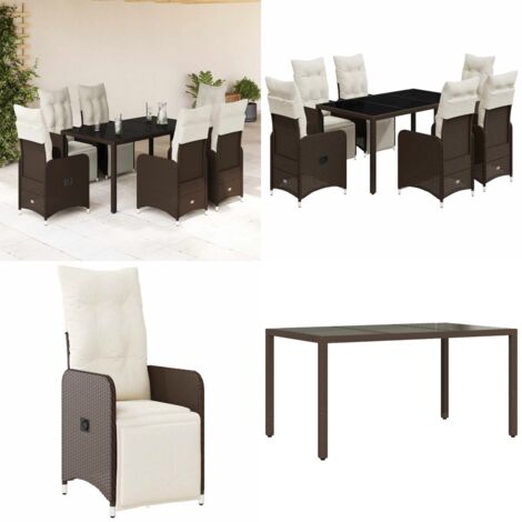 Set de mesa y sillas jardín 7 pzas con cojines ratán PE marrón - Sillas de jardín - Mesa de jardín