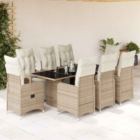 Set de mesa y sillas jardín 9 piezas y cojines ratán PE marrón vidaXL