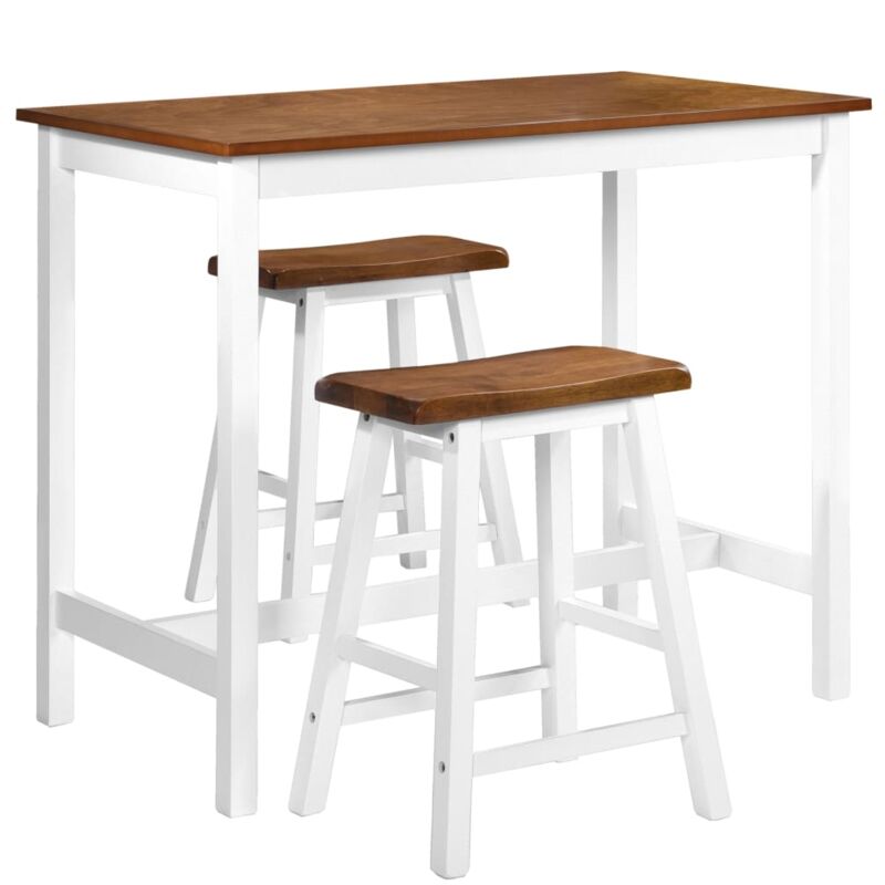 

vidaXL Set de mesa y taburete de bar 3 piezas madera maciza - Marrón