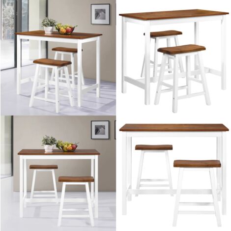 Set de mesa y taburete de bar 3 piezas madera maciza - Taburete de bar - Conjunto de mesa y taburete