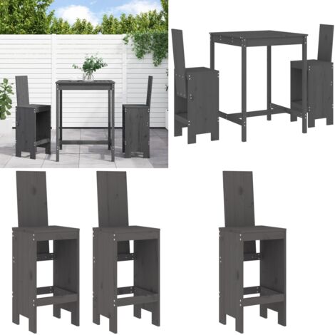 Set de mesa y taburetes altos jardín 3 piezas madera pino gris - Muebles de exterior - Mesa de jardín