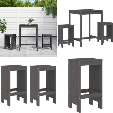 Set de mesa y taburetes altos jardín 3 piezas madera pino gris - Taburetes altos - Madera de pino