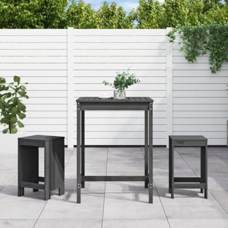 Set de mesa y taburetes altos jardín 3 piezas madera pino gris vidaXL