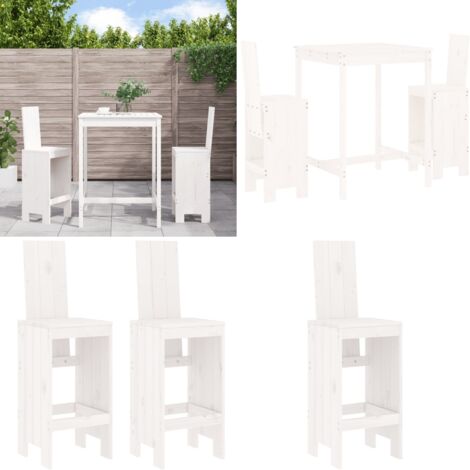 Set de mesa y taburetes altos jardín 3 pzas madera pino blanco - Muebles de exterior - Mesa de jardín