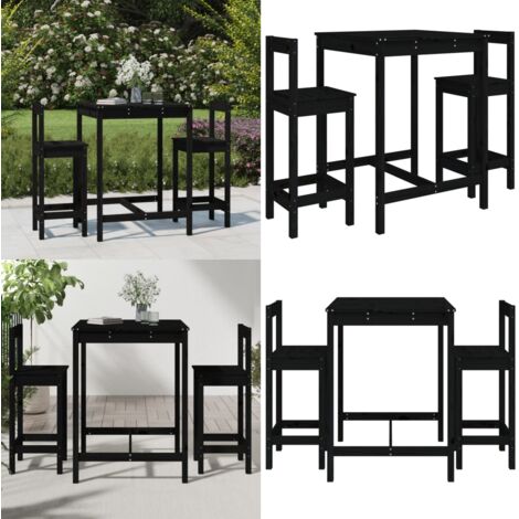 Set de mesa y taburetes altos jardín 3 pzas madera pino negro - Jardín - Madera de pino
