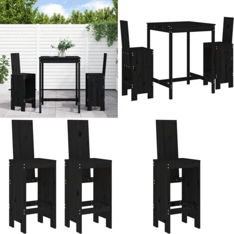 Set de mesa y taburetes altos jardín 3 pzas madera pino negro - Muebles de exterior - Mesa de jardín