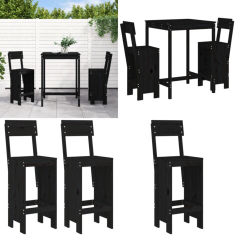 Set de mesa y taburetes altos jardín 3 pzas madera pino negro - Taburetes de bar - Muebles de jardín
