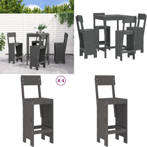 Set de mesa y taburetes altos jardín 5 piezas madera pino gris - Muebles de exterior - Mesa de jardín