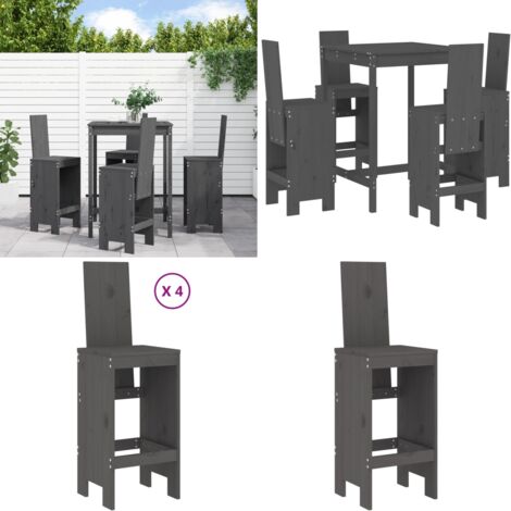 Set de mesa y taburetes altos jardín 5 piezas madera pino gris - Muebles de exterior - Mesa de jardín