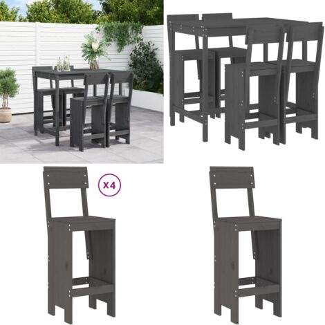 Set de mesa y taburetes altos jardín 5 piezas madera pino gris - Muebles de exterior - Mesa de jardín