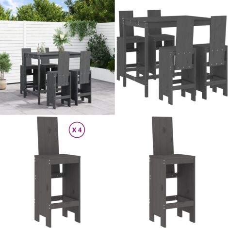 Set de mesa y taburetes altos jardín 5 piezas madera pino gris - Muebles de exterior - Mesa de jardín