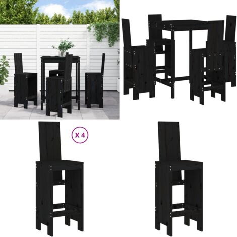 Set de mesa y taburetes altos jardín 5 piezas madera pino negro - Muebles de exterior - Mesa de jardín