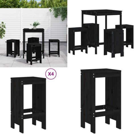 Set de mesa y taburetes altos jardín 5 piezas madera pino negro - Taburetes de jardín - Muebles de exterior