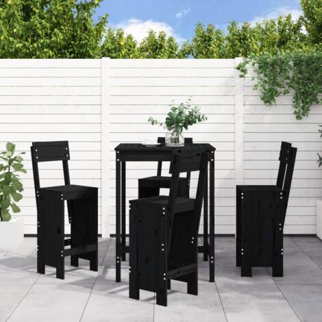 Set de mesa y taburetes altos jardín 5 piezas madera pino negro vidaXL