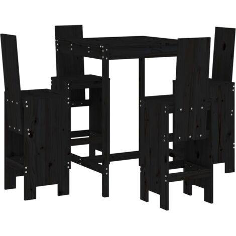 Set de mesa y taburetes altos jardín 5 piezas madera pino negro vidaXL