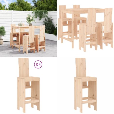 Set de mesa y taburetes altos jardín 5 pzas madera maciza pino - Muebles de exterior - Mesa de jardín
