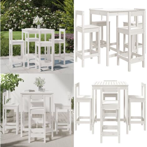 Set de mesa y taburetes altos jardín 5 pzas madera pino blanco - Muebles de exterior - Mesa de bar