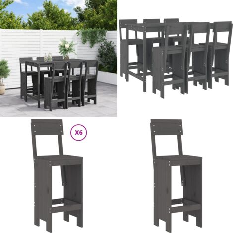 Set de mesa y taburetes altos jardín 7 piezas madera pino gris - Muebles de exterior - Mesa de jardín