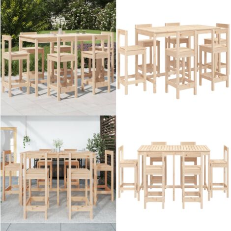 Set de mesa y taburetes altos jardín 7 pzas madera maciza pino - Muebles de exterior - Mesa de bar
