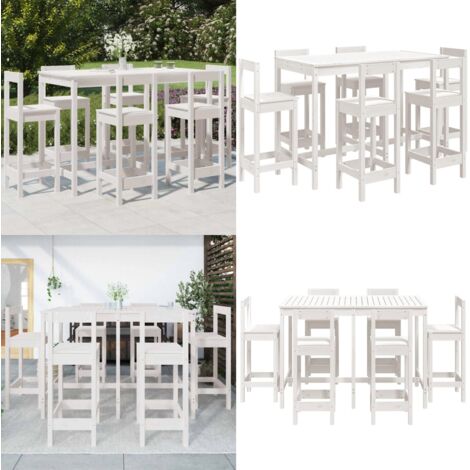 Set de mesa y taburetes altos jardín 7 pzas madera pino blanco - Muebles de exterior - Mesa de bar