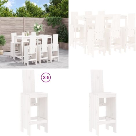 Set de mesa y taburetes altos jardín 7 pzas madera pino blanco - Muebles de exterior - Mesa de jardín