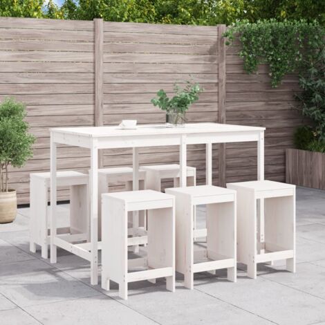 Set de mesa y taburetes altos jardín 7 pzas madera pino blanco vidaXL