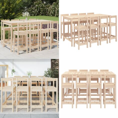 Set de mesa y taburetes altos jardín 9 pzas madera maciza pino - Sillas de bar - Muebles de exterior