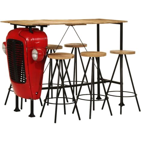 Set de mesa y taburetes de bar 7 piezas madera maciza de mango