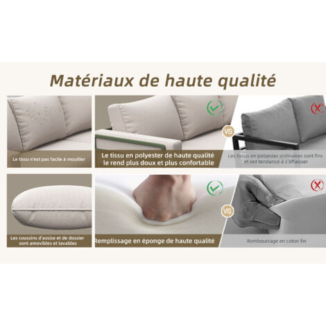 Set de meubles de jardin (4-5 places assises). Un bureau en verre durci. Cadre en fer peint en vert. Meubles de jardin confortables. Assises et coussins de couleur beige, avec pieds réglables.