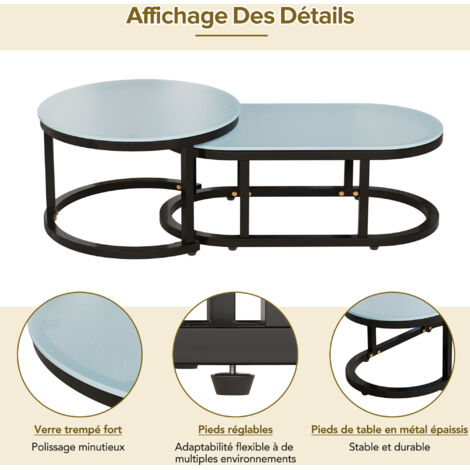 Set de meubles de jardin, avec un cadre en fer galvanisé. Meuble de jardin fabriqué en corde. Pieds réglables. Plateau de table en verre lisse. Set de 5 pièces.
