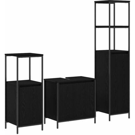 Set de meubles de salle de bain 3 pièces Chêne Noir Bois d'ingénierie CFW98067
