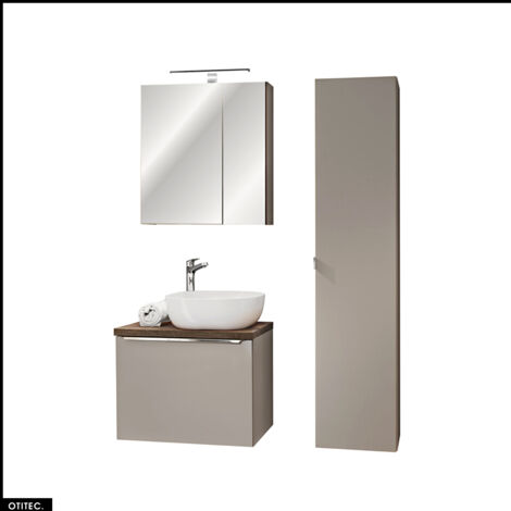 Set de meubles de salle de bain - 60 cm - avec Vasque à poser et Plan - Colonne - Meuble Miroir LED - BOLD TAUPE