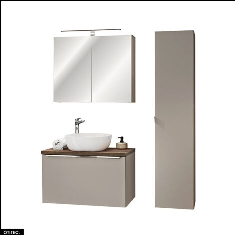 Set de meubles de salle de bain - 80 cm - avec Vasque à poser et Plan - Colonne - Meuble Miroir LED - BOLD TAUPE