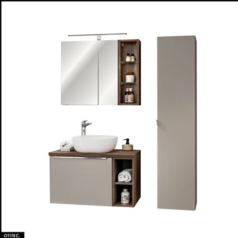 Set de meubles de salle de bain - 80 cm - avec Vasque à poser et Plan - Colonne - Meuble Miroir LED - BOLD TAUPE