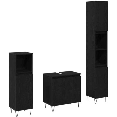 Set de Meubles de Salle de Bain avec stockage 3 pcs,Ensemble d'armoires de salle de bain Chêne noir CFW80900