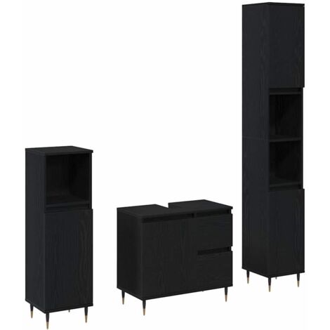 Set de meubles de salle de bain avec tiroir 3 pcs,Ensemble d'armoires de salle de bain Chêne noir CFW68127