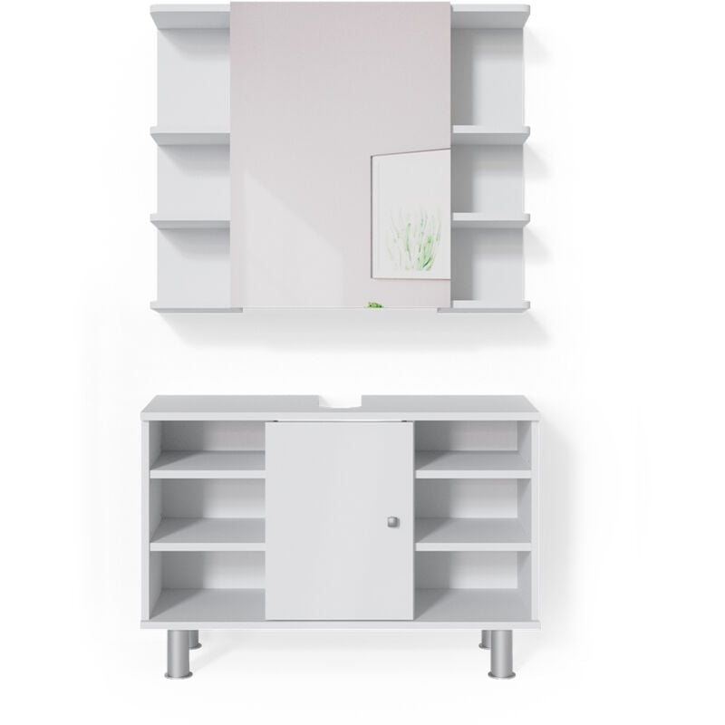 Vicco - Ensemble de meubles de salle de bain Fynn, Blanc, 2 pièces, armoire basse 80 cm