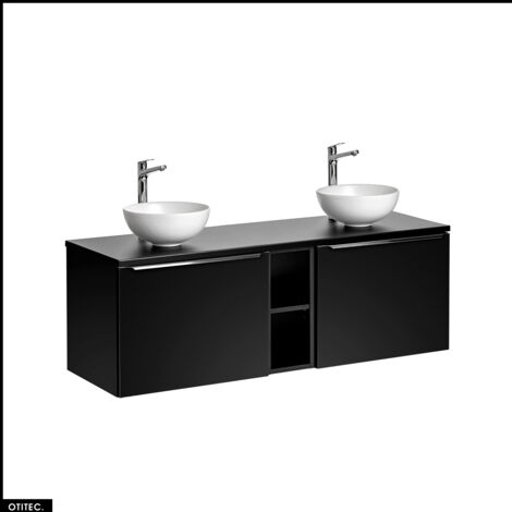 Set de meubles sous vasque - 140 cm - avec 2 Vasques à poser et Plan - BOLD BLACK
