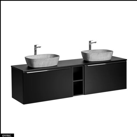 Set de meubles sous vasque - 180 cm - avec 2 Vasques à poser et Plan - BOLD BLACK
