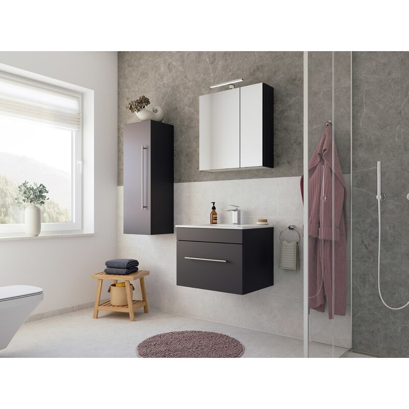 

Set de mueble de baño 60 cm incl. luz, todos los lados antracita