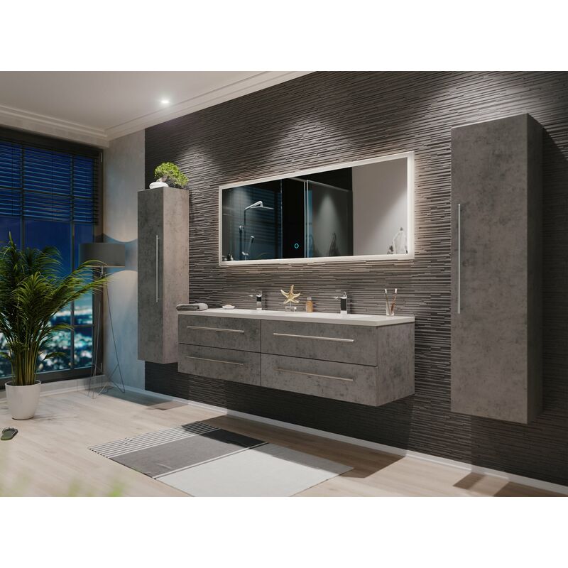 

Set de mueble de baño Colossos 160 4 Partes con espejo-LED Gris hormigón