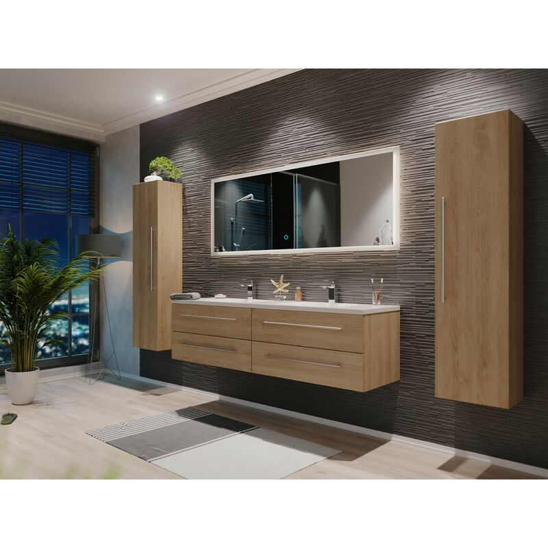 

Set de mueble de baño Colossos 160 4 Partes con espejo-LED Roble claro