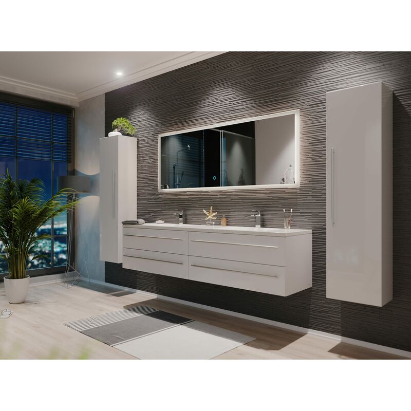

Set de mueble de baño Colossos 180 4 Partes con espejo-LED Blanco brillante