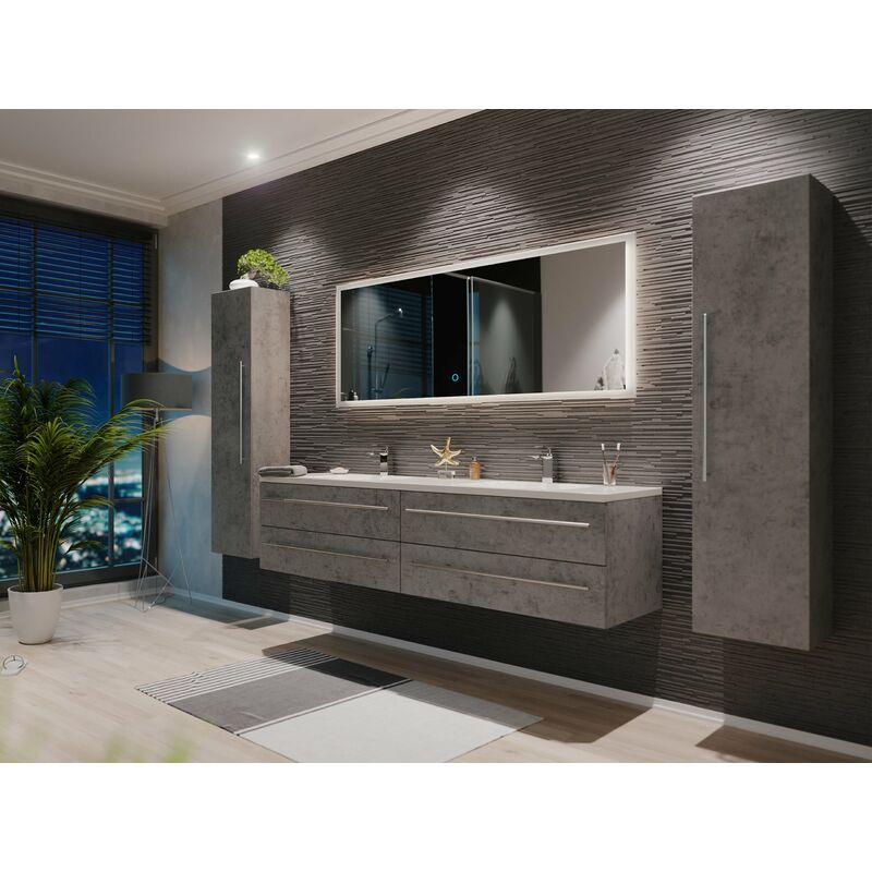 

Set de mueble de baño Colossos 180 4 Partes con espejo-LED Gris hormigón