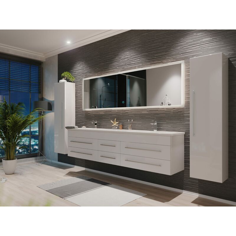 

Set de mueble de baño Colossos 200 4 Partes con espejo-LED Blanco brillante