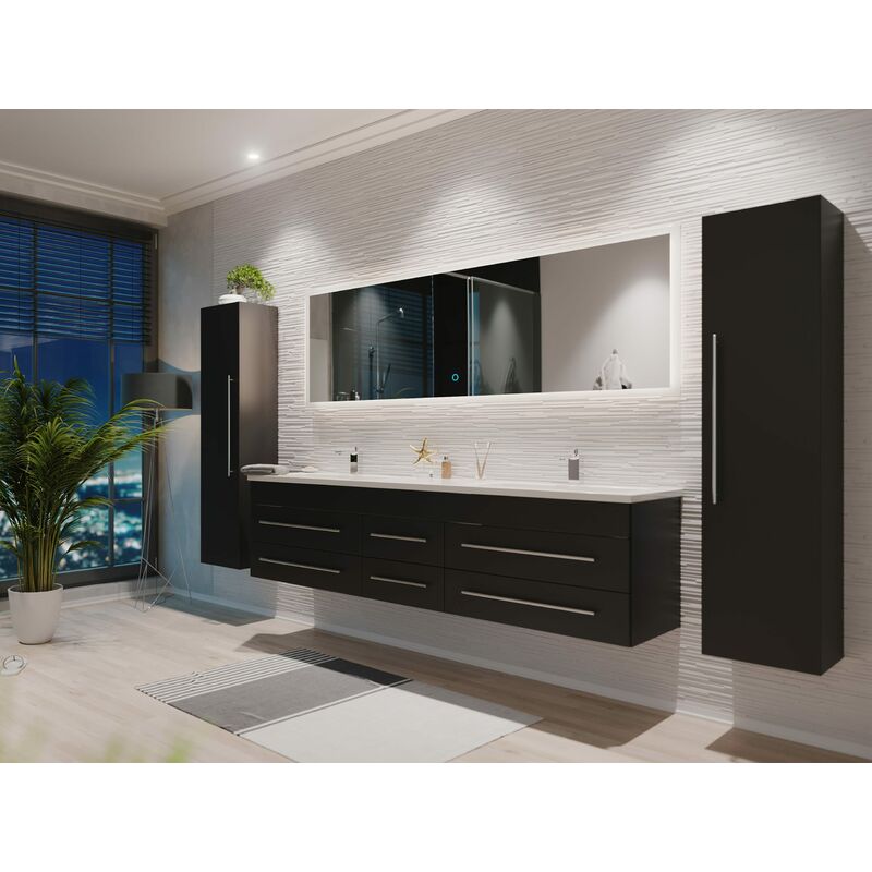 

Set de mueble de baño Colossos 200 4 Partes con espejo-LED Negro brillo sedoso