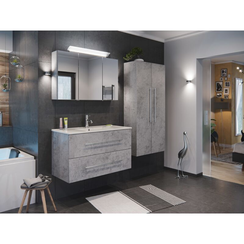 

Set de mueble de baño Firenze 100 (4 part./C Gris hormigón y armario espejo