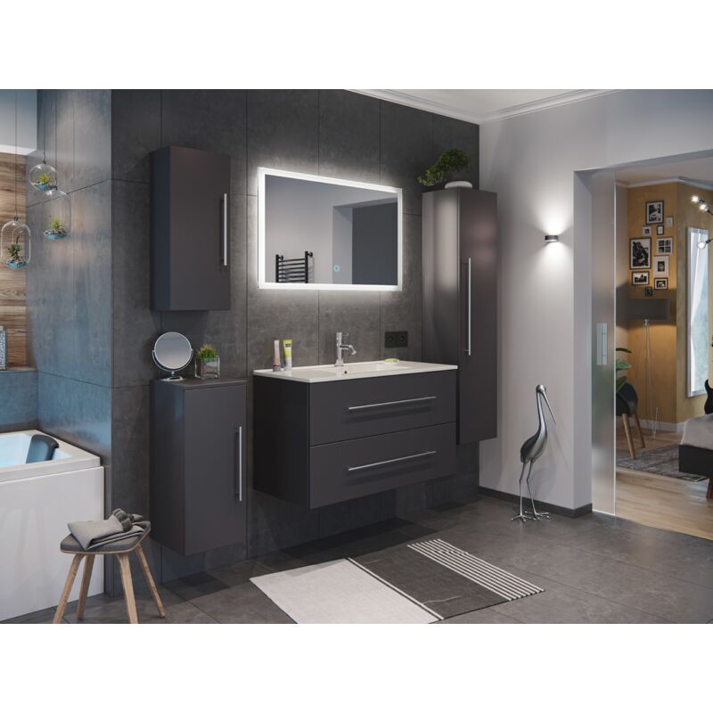 

Set de mueble de baño Firenze 100 (5 part./A) Antracita satinado y Espejo-LED